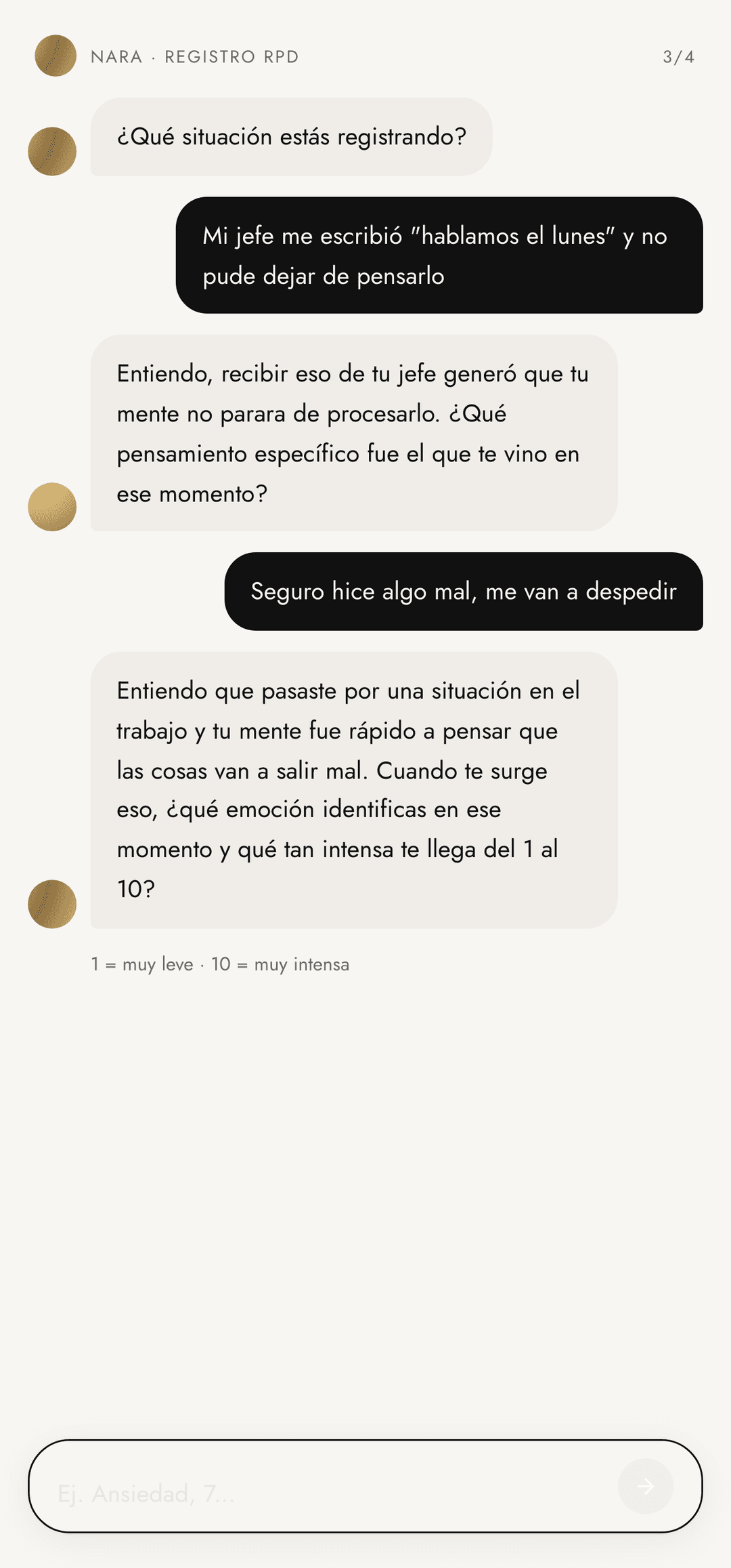 Registro conversacional de un pensamiento con Nara en Lucyda